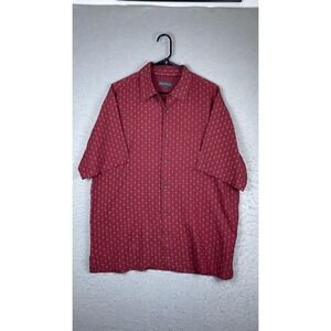 Magellan's Shirt Mens XL Red Geometric Silk Short Sleeve Button‎ Front Casual